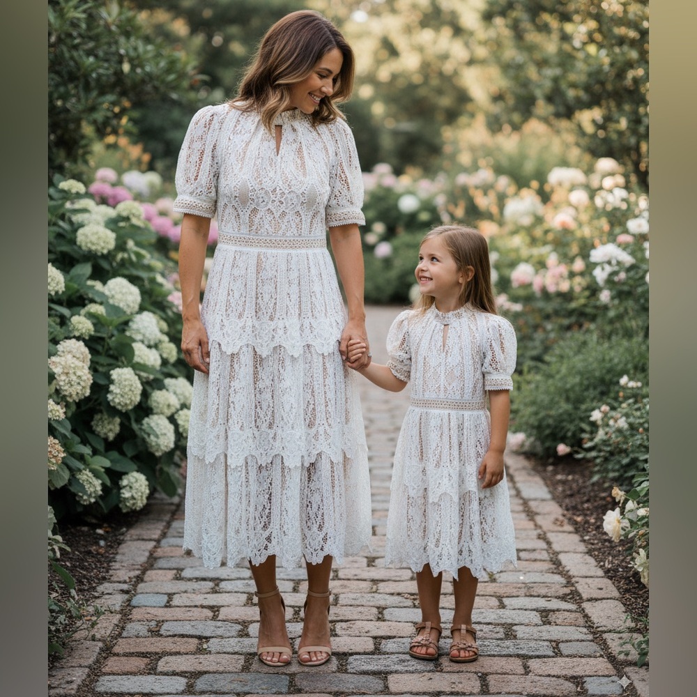 Ivy City Co White Lace Mommy and me Dress Set. Adult size 6; kid size 4/5T.
